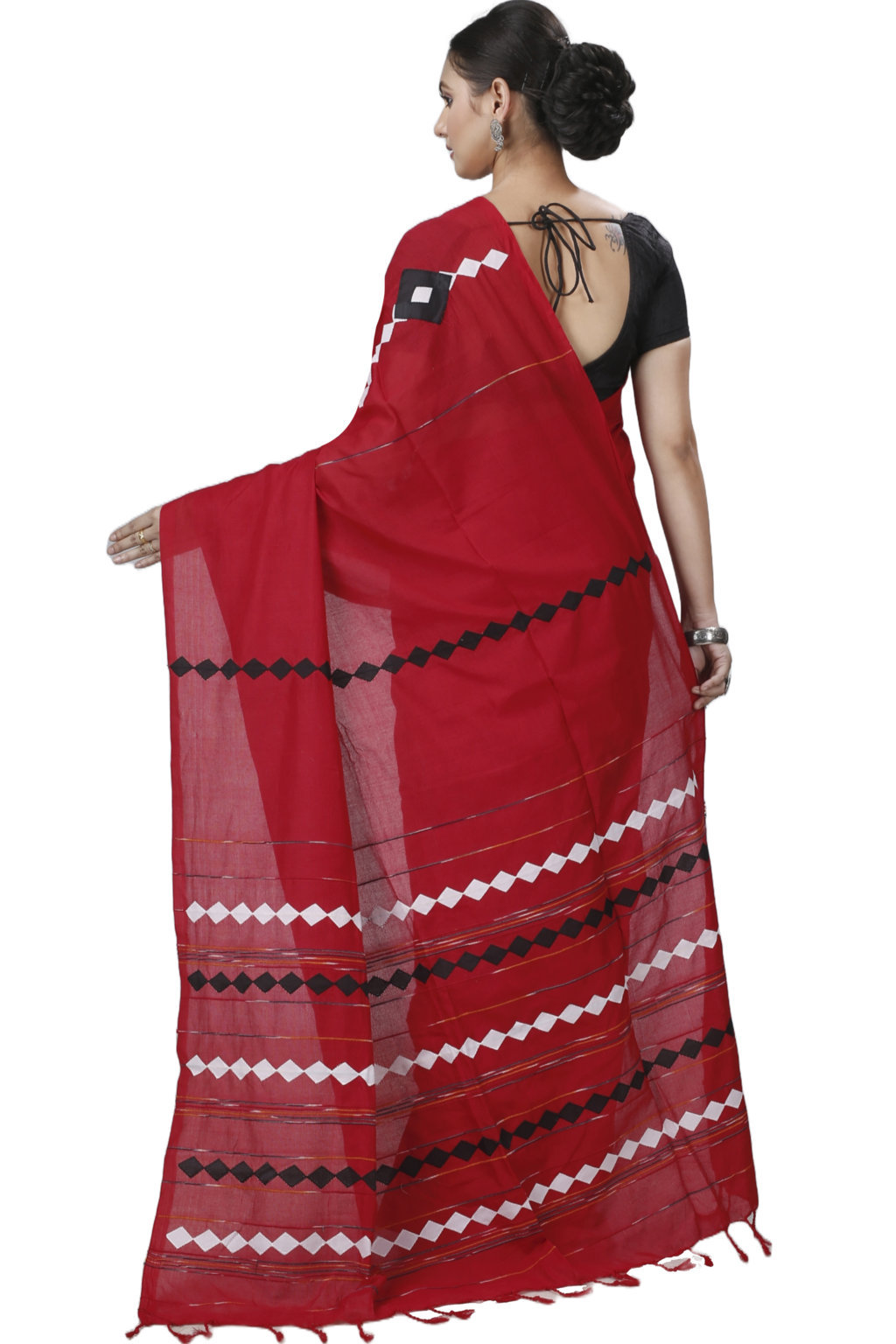 Red Pure Cotton Tika Applique Saree (1247)